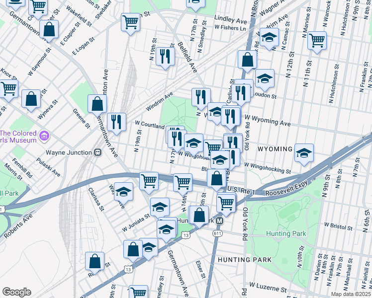 map of restaurants, bars, coffee shops, grocery stores, and more near 4513 North Smedley Street in Philadelphia