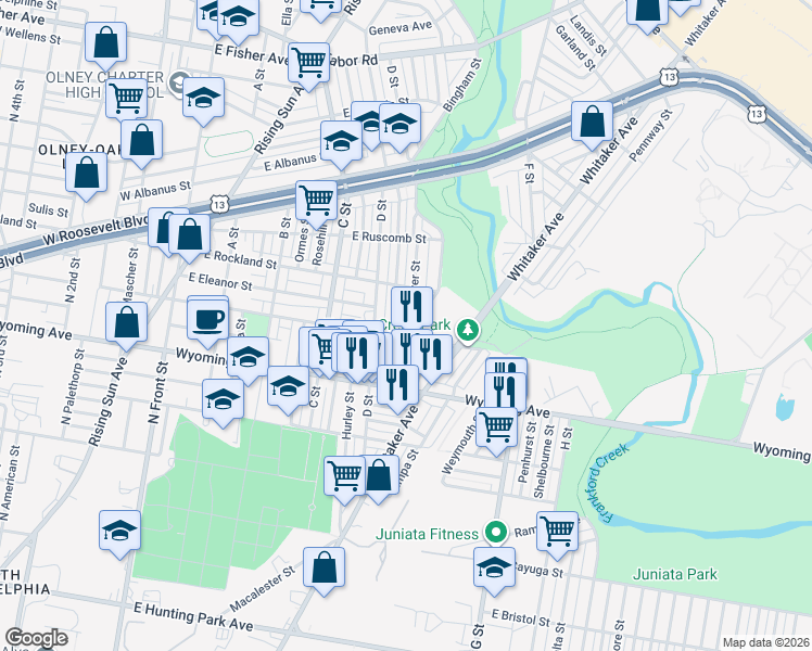 map of restaurants, bars, coffee shops, grocery stores, and more near 4842 Gransback Street in Philadelphia