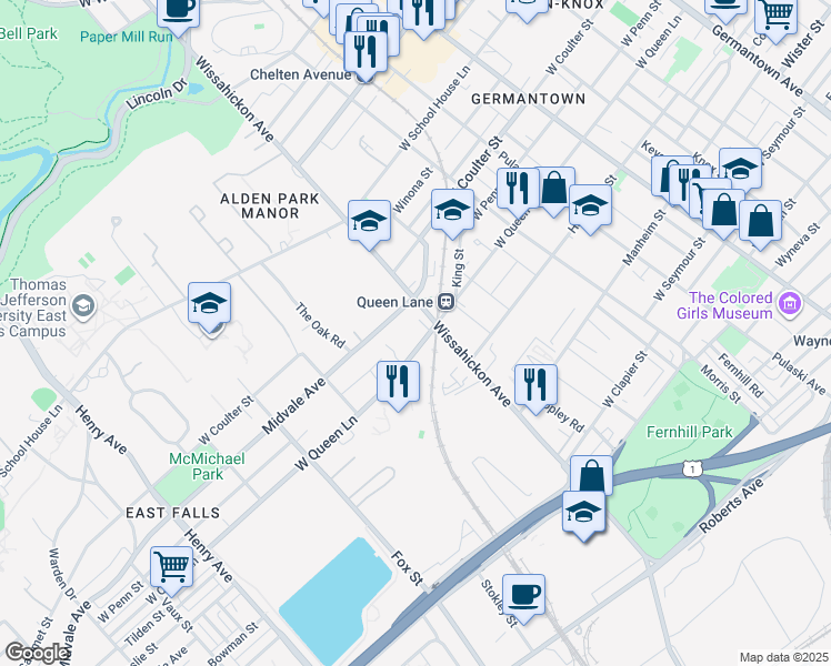 map of restaurants, bars, coffee shops, grocery stores, and more near in Philadelphia