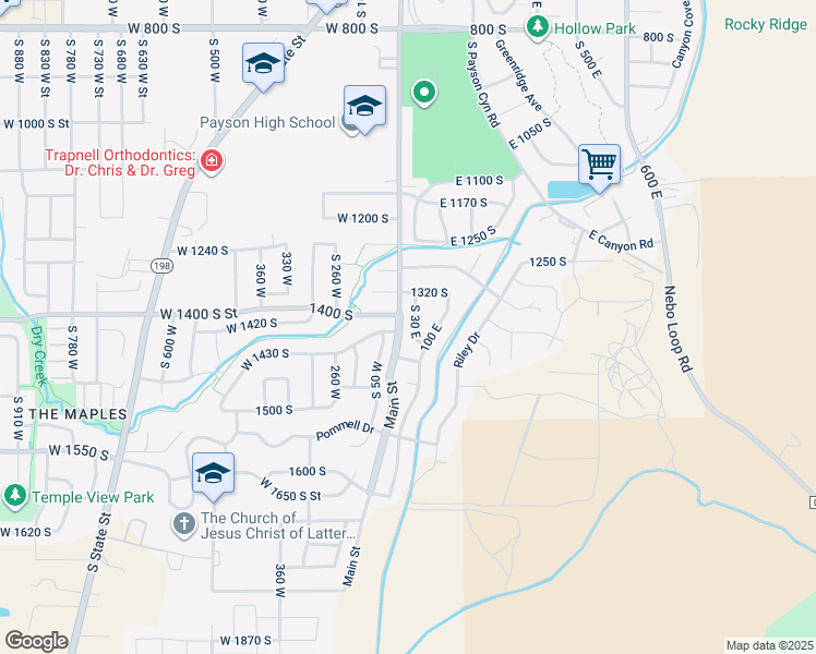 map of restaurants, bars, coffee shops, grocery stores, and more near 1408 South 30 East in Payson