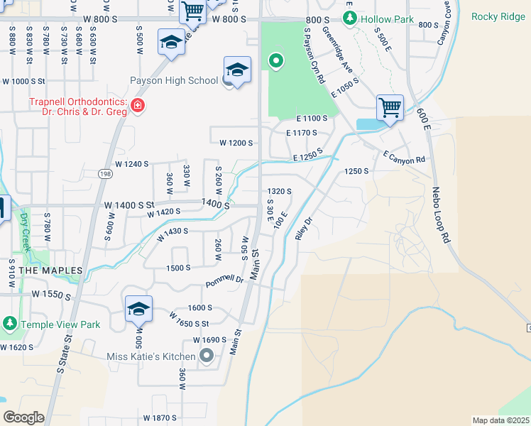 map of restaurants, bars, coffee shops, grocery stores, and more near 1408 South 30 East in Payson