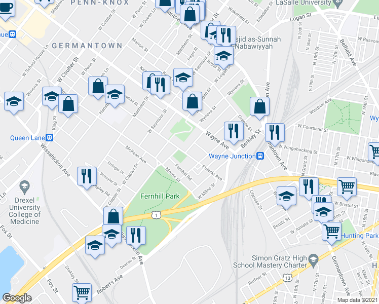 map of restaurants, bars, coffee shops, grocery stores, and more near 4625 Pulaski Avenue in Philadelphia