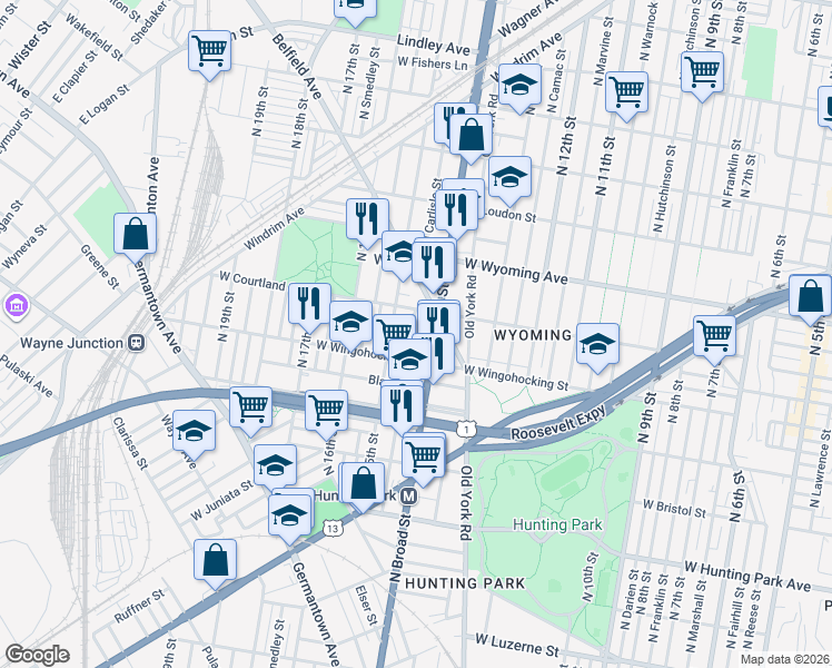 map of restaurants, bars, coffee shops, grocery stores, and more near 4600 South Broad Street in Philadelphia