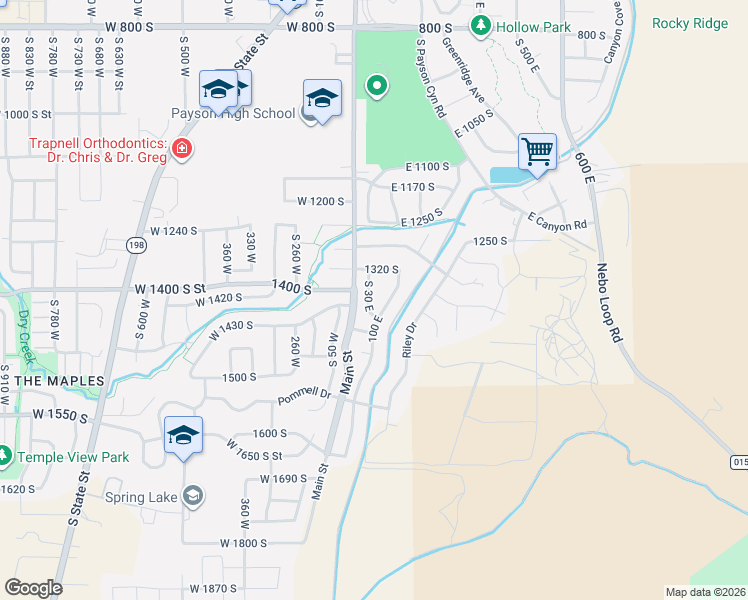 map of restaurants, bars, coffee shops, grocery stores, and more near 1409 South 30 East in Payson