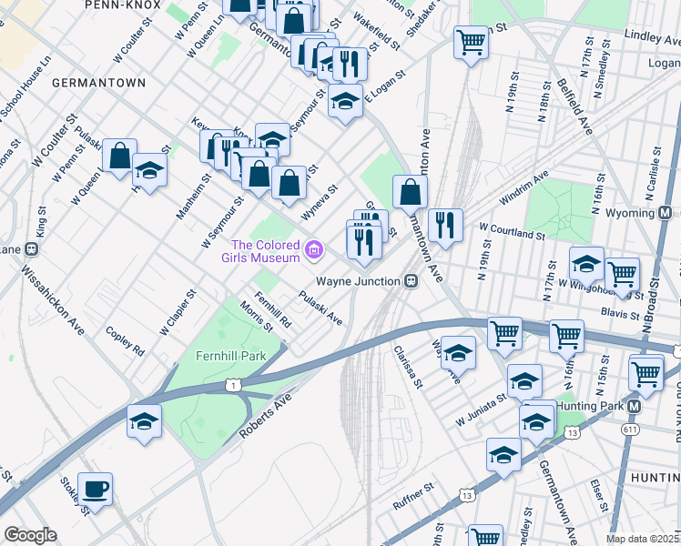 map of restaurants, bars, coffee shops, grocery stores, and more near 219 Zeralda Street in Philadelphia