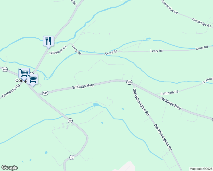 map of restaurants, bars, coffee shops, grocery stores, and more near 1264 West Kings Highway in Coatesville