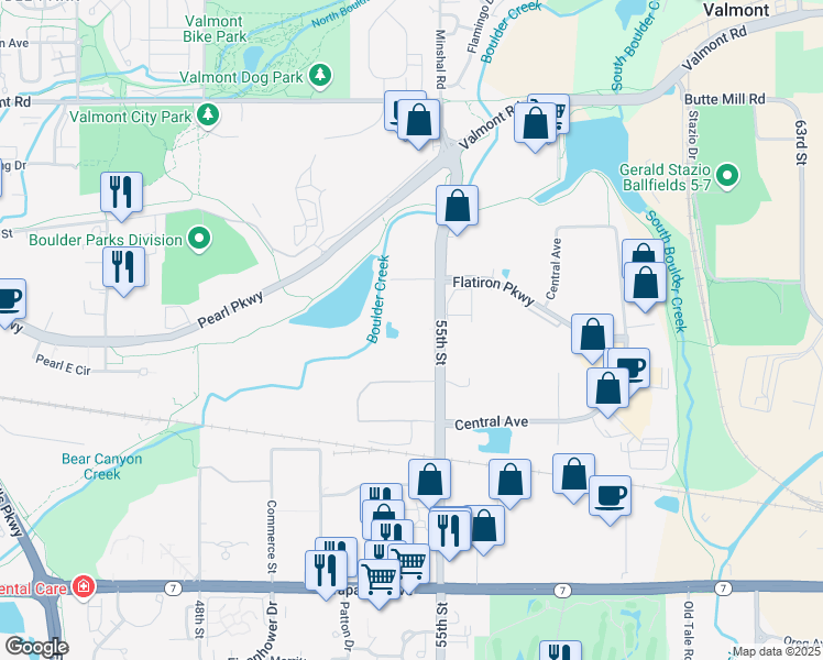 map of restaurants, bars, coffee shops, grocery stores, and more near 2323 55th Street in Boulder