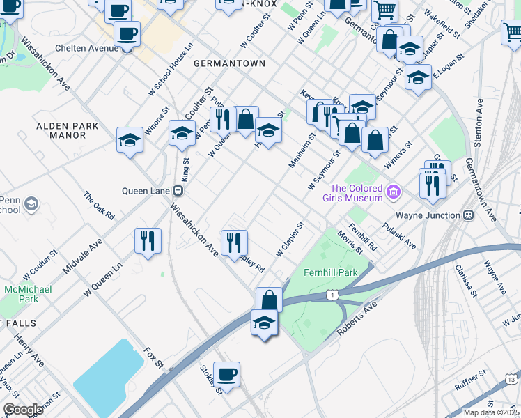 map of restaurants, bars, coffee shops, grocery stores, and more near in Philadelphia