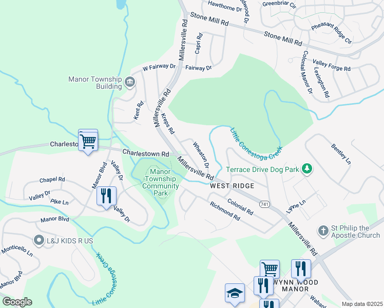 map of restaurants, bars, coffee shops, grocery stores, and more near 916 Wheaton Drive in Lancaster