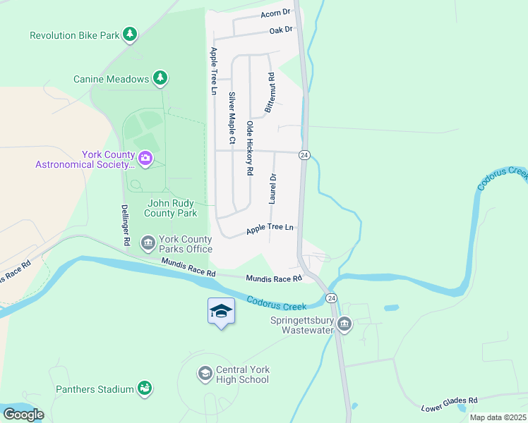 map of restaurants, bars, coffee shops, grocery stores, and more near 110 Laurel Drive in Mount Wolf