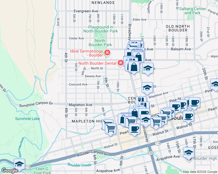 map of restaurants, bars, coffee shops, grocery stores, and more near 2464 9th Street in Boulder
