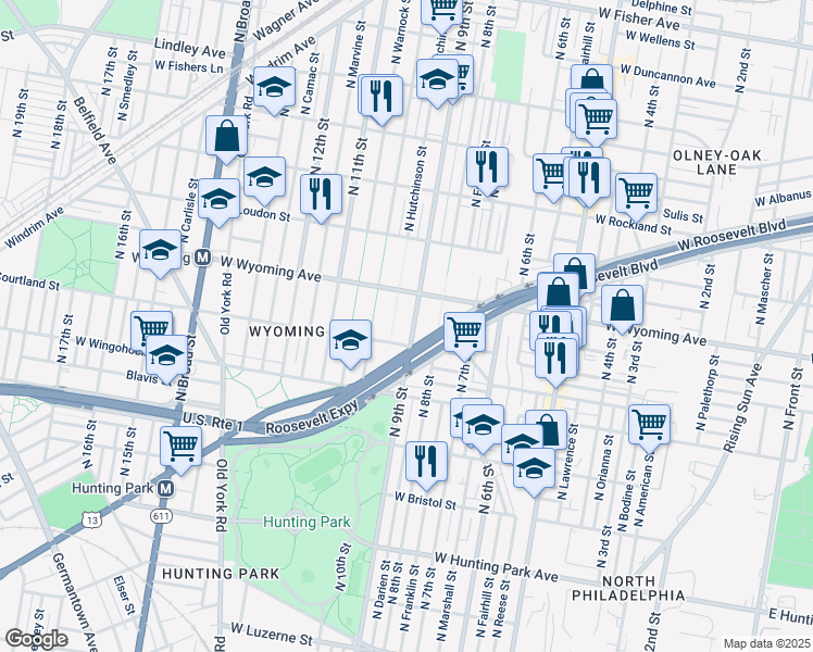 map of restaurants, bars, coffee shops, grocery stores, and more near 4622 North 9th Street in Philadelphia