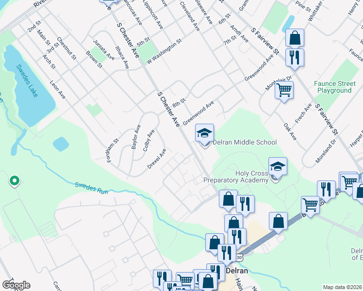 map of restaurants, bars, coffee shops, grocery stores, and more near 816 South Chester Avenue in Delran Township