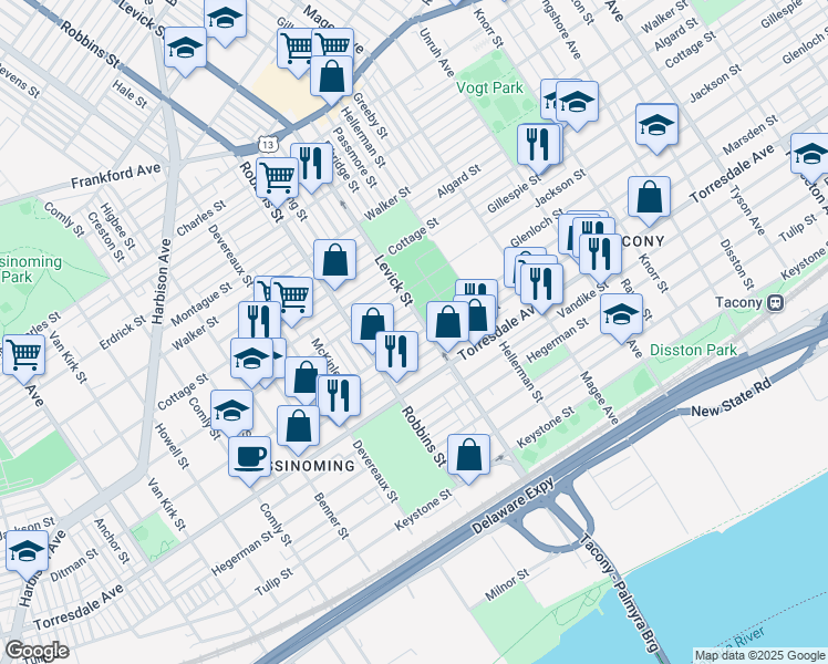 map of restaurants, bars, coffee shops, grocery stores, and more near in Philadelphia