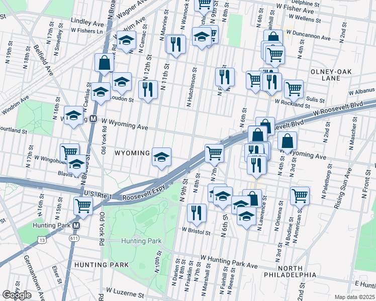 map of restaurants, bars, coffee shops, grocery stores, and more near 4622 North 9th Street in Philadelphia