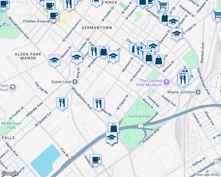map of restaurants, bars, coffee shops, grocery stores, and more near in Philadelphia