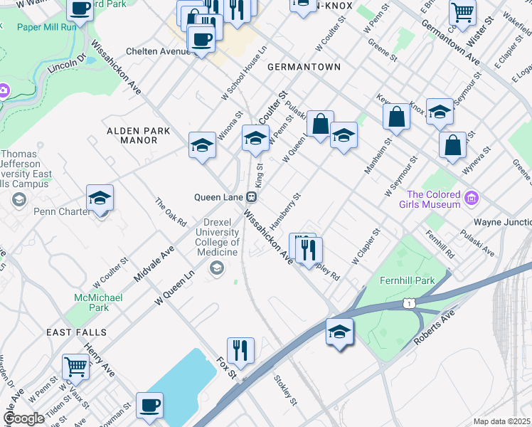 map of restaurants, bars, coffee shops, grocery stores, and more near in Philadelphia
