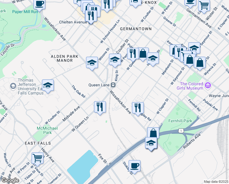 map of restaurants, bars, coffee shops, grocery stores, and more near in Philadelphia
