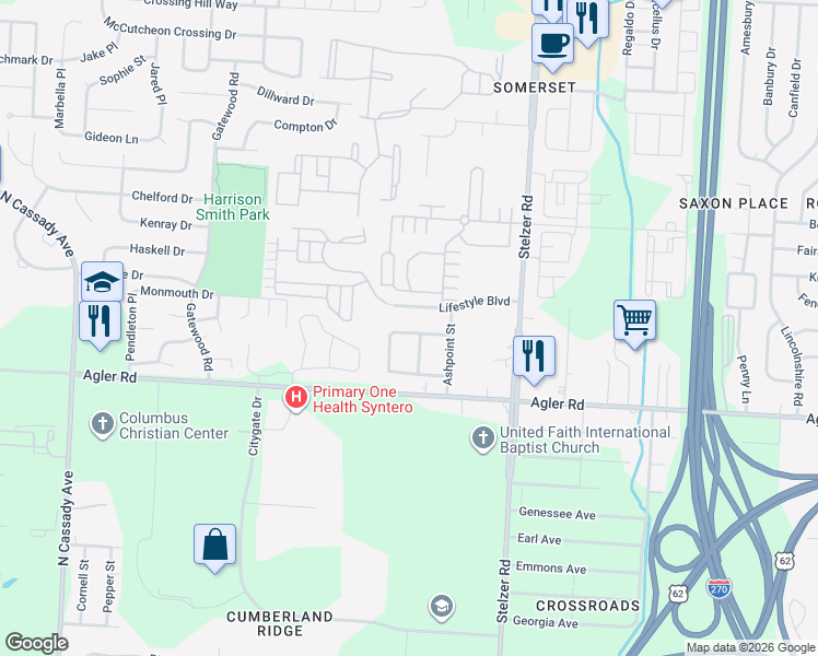 map of restaurants, bars, coffee shops, grocery stores, and more near 3639 Lifestyle Boulevard in Columbus
