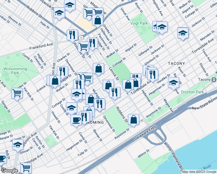 map of restaurants, bars, coffee shops, grocery stores, and more near 6314 Glenloch Street in Philadelphia