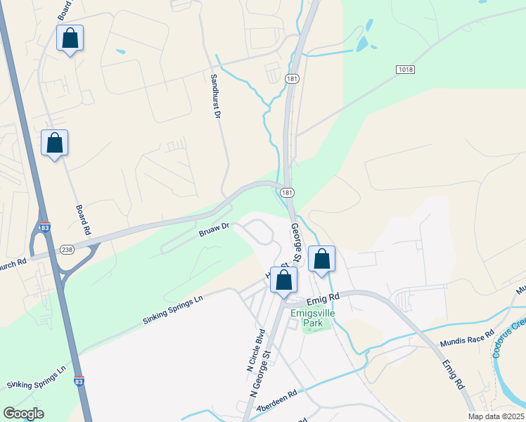 map of restaurants, bars, coffee shops, grocery stores, and more near 134 Bruaw Drive in York