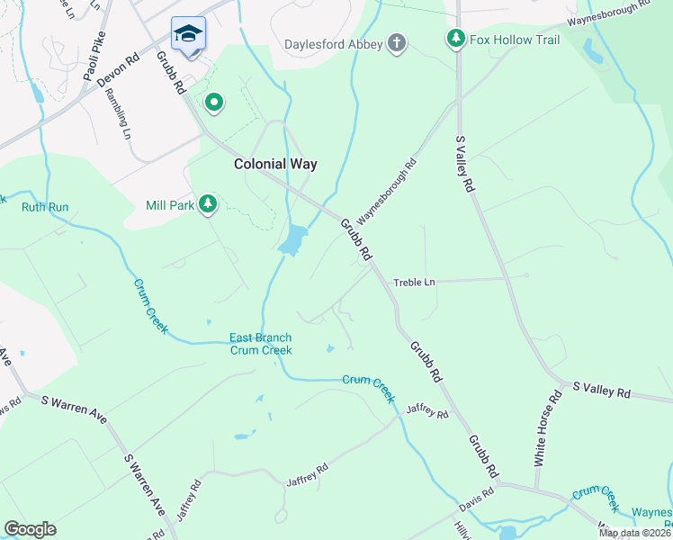 map of restaurants, bars, coffee shops, grocery stores, and more near 154 Grubb Road in Malvern