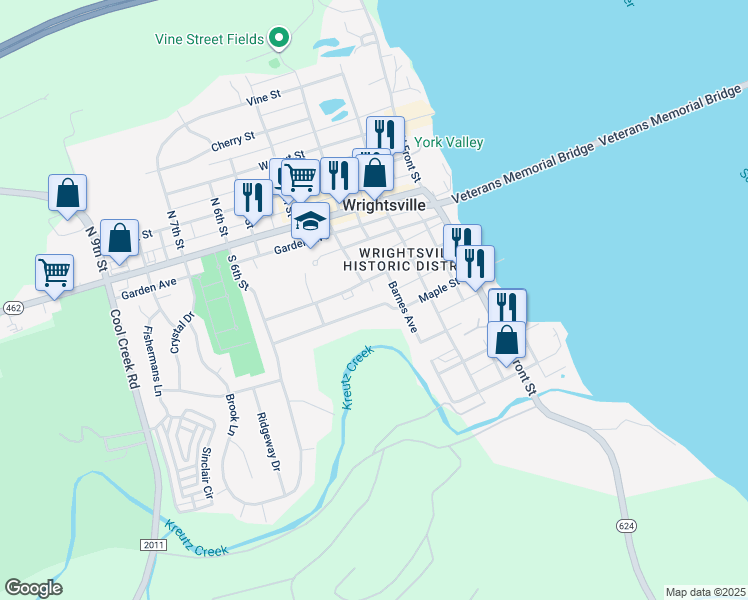 map of restaurants, bars, coffee shops, grocery stores, and more near 244 Maple Street in Wrightsville