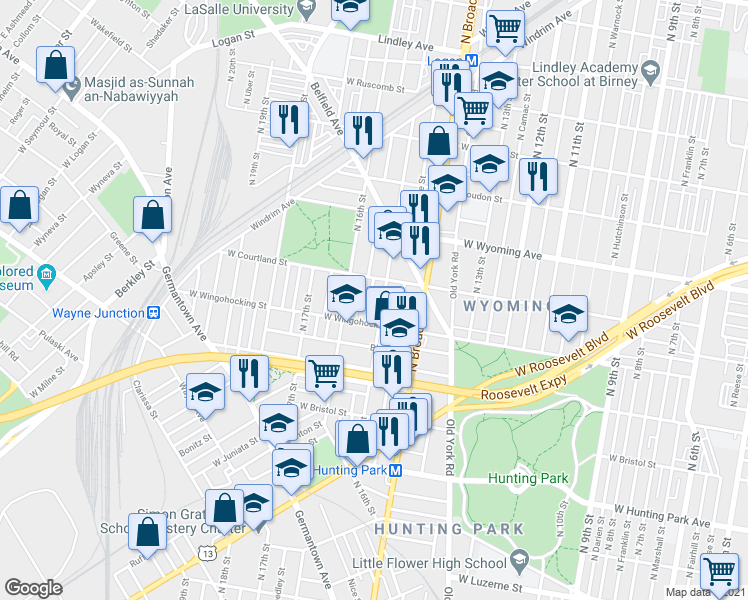 map of restaurants, bars, coffee shops, grocery stores, and more near 4533 North Hicks Street in Philadelphia