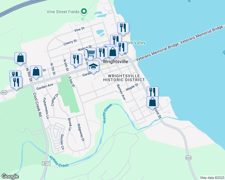map of restaurants, bars, coffee shops, grocery stores, and more near 244 Maple Street in Wrightsville