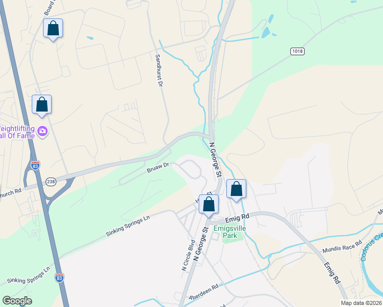 map of restaurants, bars, coffee shops, grocery stores, and more near 3518 North George Street in York
