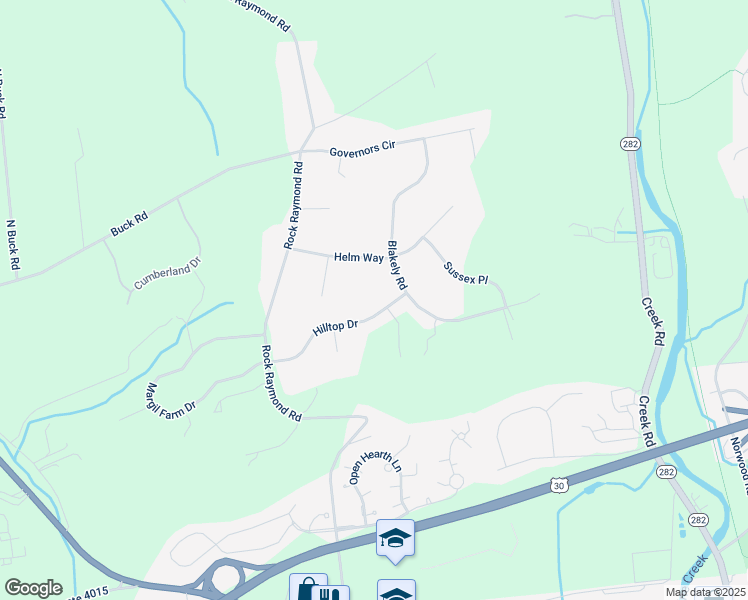 map of restaurants, bars, coffee shops, grocery stores, and more near 113 Hilltop Dr in Downingtown