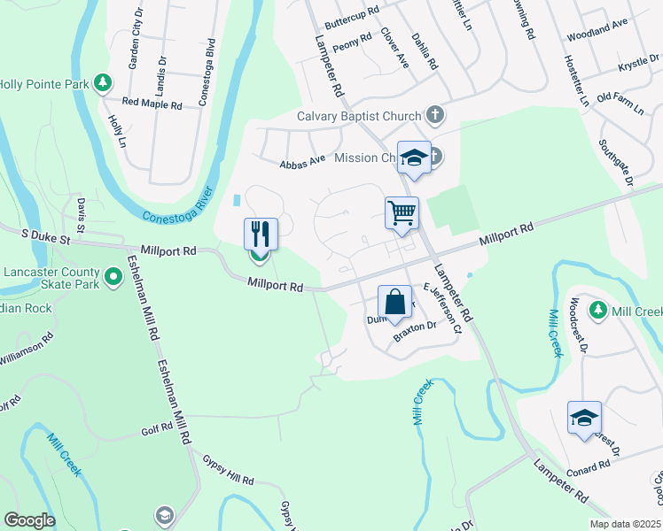 map of restaurants, bars, coffee shops, grocery stores, and more near 4 Mason Court in Lancaster