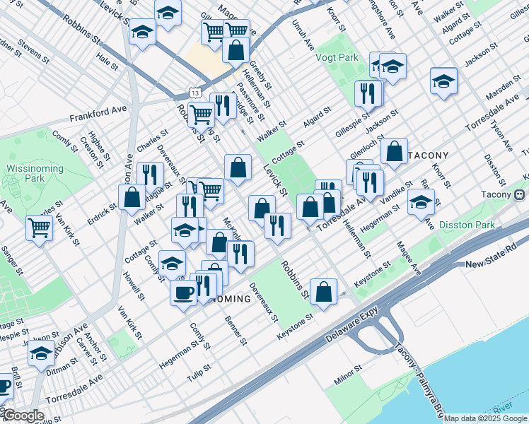 map of restaurants, bars, coffee shops, grocery stores, and more near 6318 Glenloch Street in Philadelphia