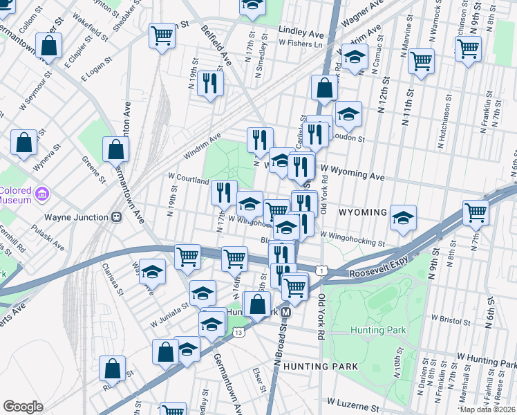 map of restaurants, bars, coffee shops, grocery stores, and more near North Mole Street in Philadelphia