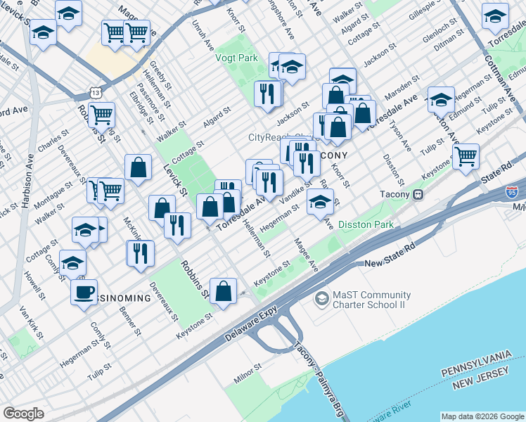 map of restaurants, bars, coffee shops, grocery stores, and more near in Philadelphia