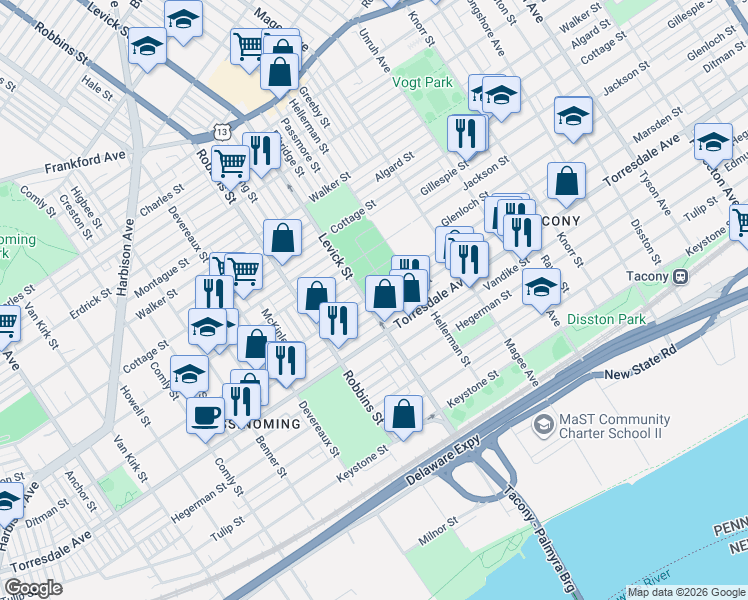 map of restaurants, bars, coffee shops, grocery stores, and more near in Philadelphia