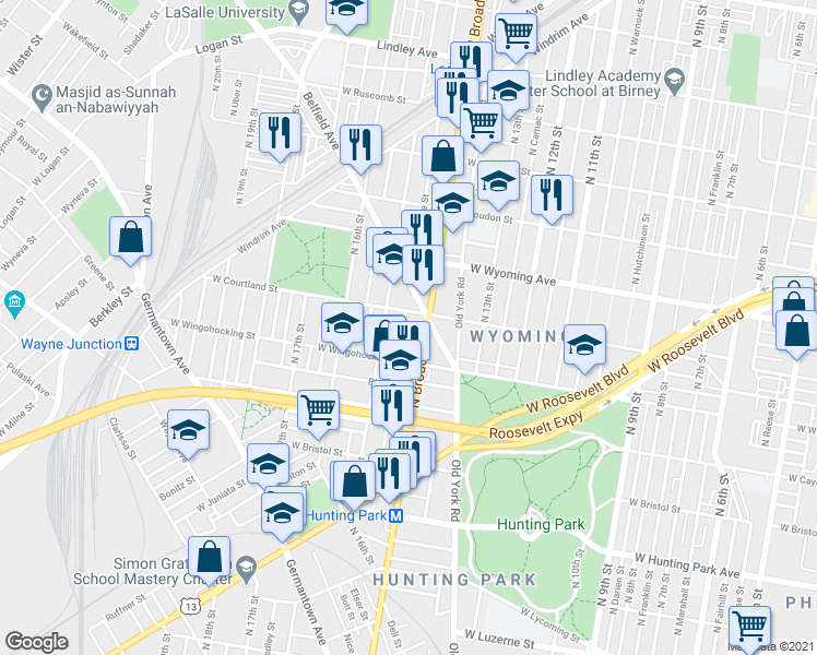 map of restaurants, bars, coffee shops, grocery stores, and more near 4537 North Carlisle Street in Philadelphia
