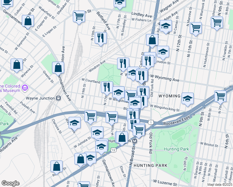 map of restaurants, bars, coffee shops, grocery stores, and more near 4549 North 16th Street in Philadelphia