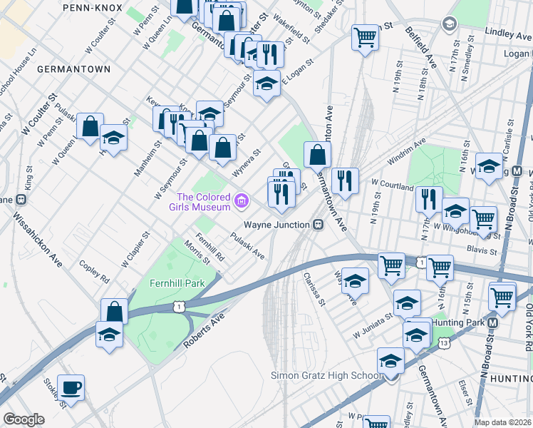map of restaurants, bars, coffee shops, grocery stores, and more near in Philadelphia