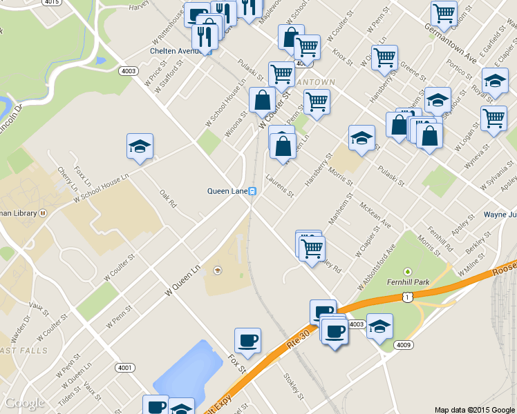 map of restaurants, bars, coffee shops, grocery stores, and more near in Philadelphia