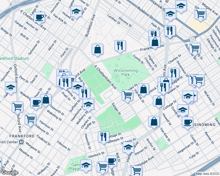 map of restaurants, bars, coffee shops, grocery stores, and more near 5442 Hawthorne Street in Philadelphia