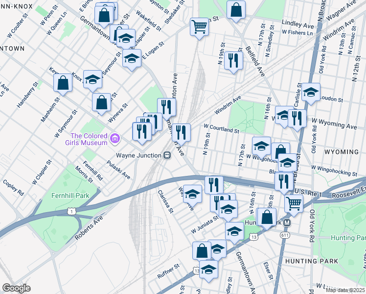 map of restaurants, bars, coffee shops, grocery stores, and more near 2008 West Wingohocking Street in Philadelphia