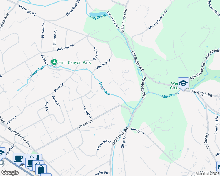 map of restaurants, bars, coffee shops, grocery stores, and more near 405 Richard Knolls in Haverford