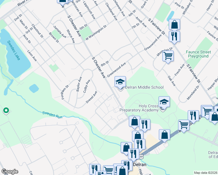 map of restaurants, bars, coffee shops, grocery stores, and more near 816 South Chester Avenue in Delran