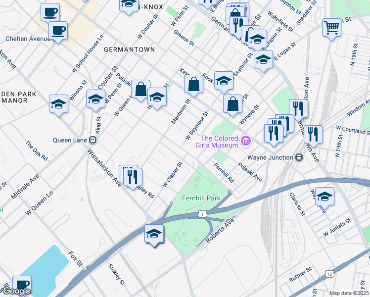 map of restaurants, bars, coffee shops, grocery stores, and more near 324 West Seymour Street in Philadelphia