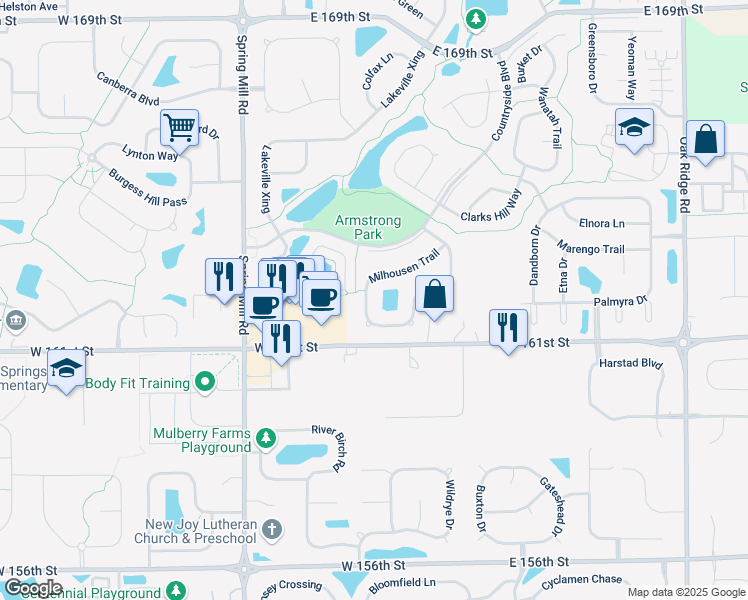 map of restaurants, bars, coffee shops, grocery stores, and more near 104 Coatsville Drive in Westfield
