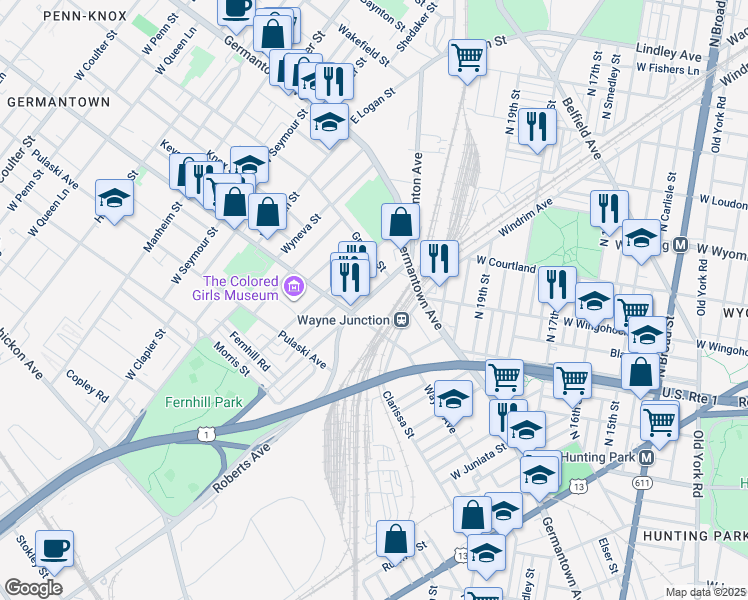 map of restaurants, bars, coffee shops, grocery stores, and more near 130 Berkley Street in Philadelphia