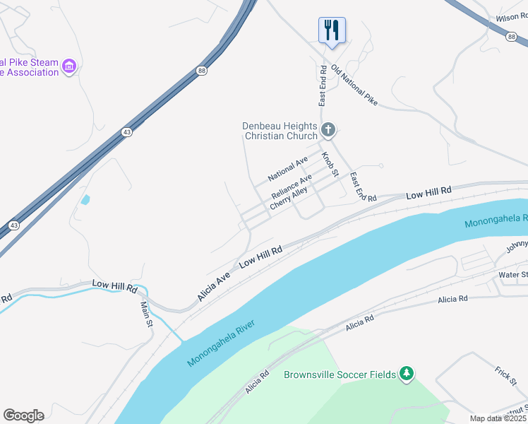 map of restaurants, bars, coffee shops, grocery stores, and more near 113 Cherry Avenue in Brownsville