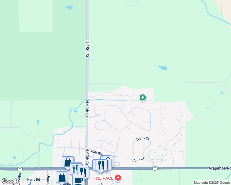 map of restaurants, bars, coffee shops, grocery stores, and more near 2551 Lake Meadow Drive in Lafayette