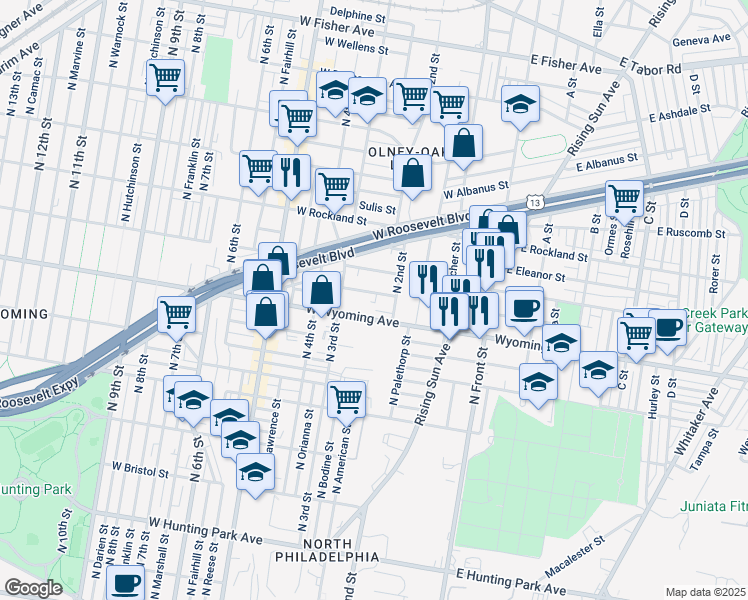 map of restaurants, bars, coffee shops, grocery stores, and more near 228 West Mentor Street in Philadelphia